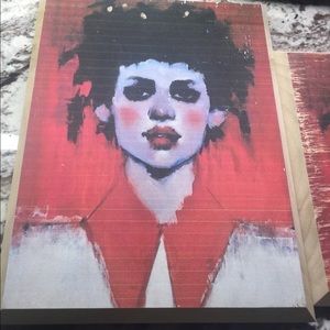 Woman with Red collar Portrait transfer on wood
